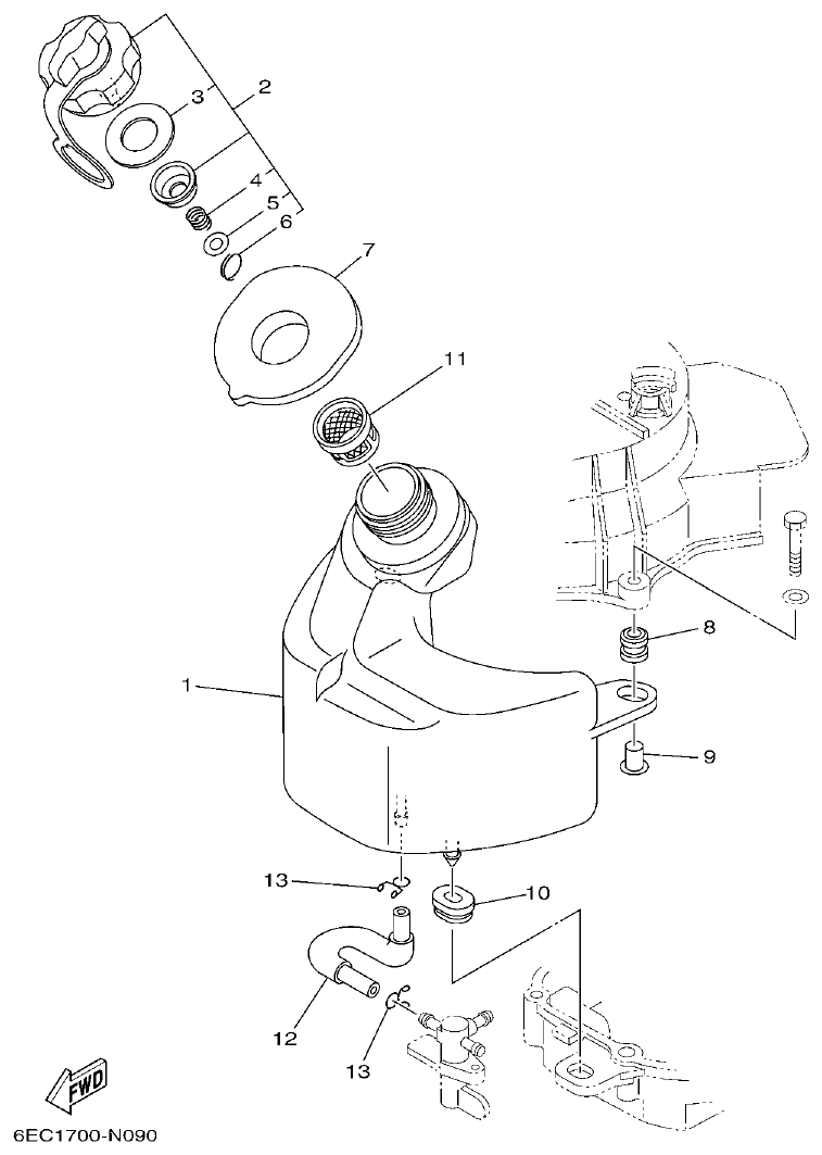 Yamaha F4BMH, F5AMH, F6CMH FUEL 1 parts diagram